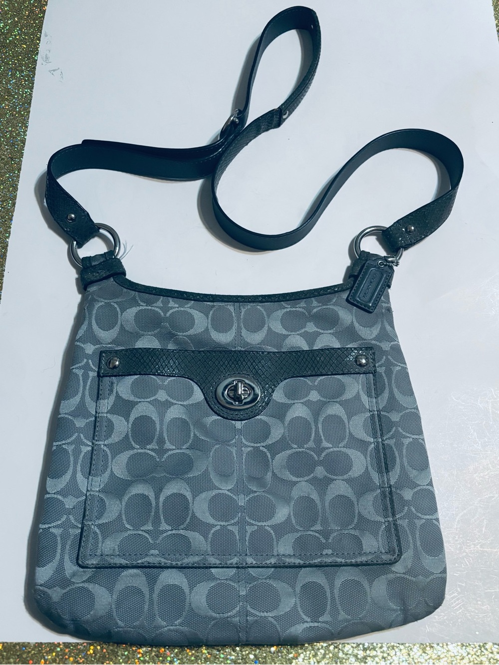 Coach Gray Signature Crossbody with Turnlock Front Pocket